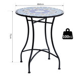 Table ronde style fer forgé bistro plateau mosaïque motif fleur métal époxy anticorrosion noir céramique