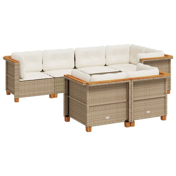 vidaXL Salon de jardin avec coussins 7 Pièces beige résine tressée