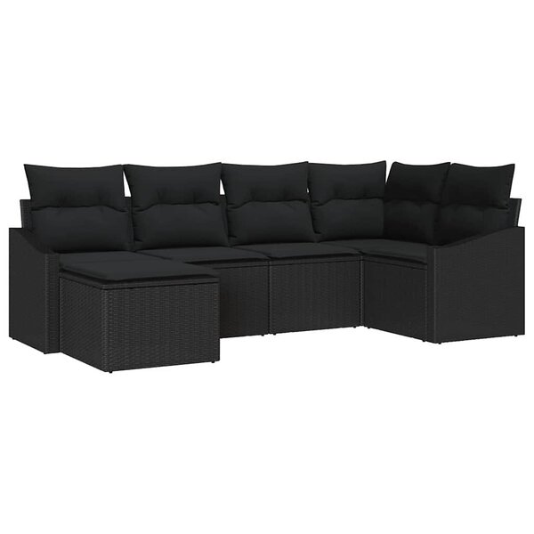 vidaXL Ensemble de salle à manger pour jardin avec coussin 6 Pièces Noir