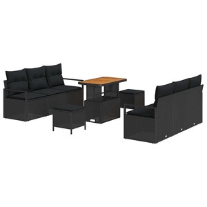 vidaXL Ensemble de canapé de jardin avec coussin 9 Pièces Noir Poly rotin