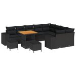 Ensemble de canapé de jardin de 12 pièces avec coussins noir poly rotin acacia