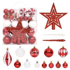 vidaXL Ensemble de boules de Noël 64 Pièces Rouge et blanc