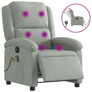 vidaXL Fauteuil inclinable électrique de massage gris clair velours