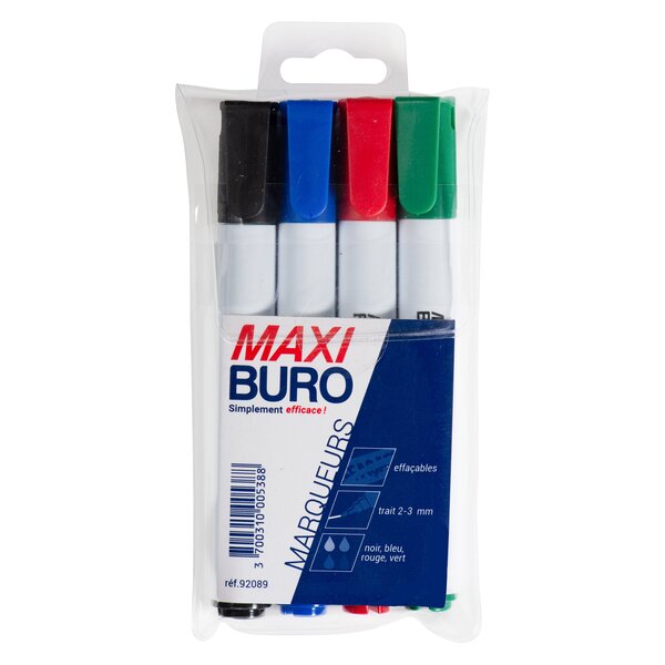 Pochette de 4 marqueurs tableaux blancs effaçables - maxiburo