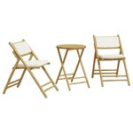 vidaXL Ensemble de bistro pliante 3 Pièces et coussins blanc crème bambou