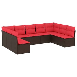 vidaXL Salon de jardin avec coussins 9 Pièces marron résine tressée