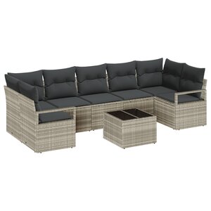 Ensemble de canapé de jardin 8 pièces avec coussins gris clair poly rotin