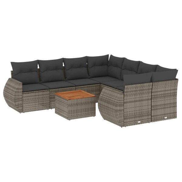 vidaXL Salon de jardin 9 Pièces avec coussins gris résine tressée