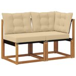 vidaXL Canapé d’extérieur milieu et coin avec coussin 2 Pièce Naturel