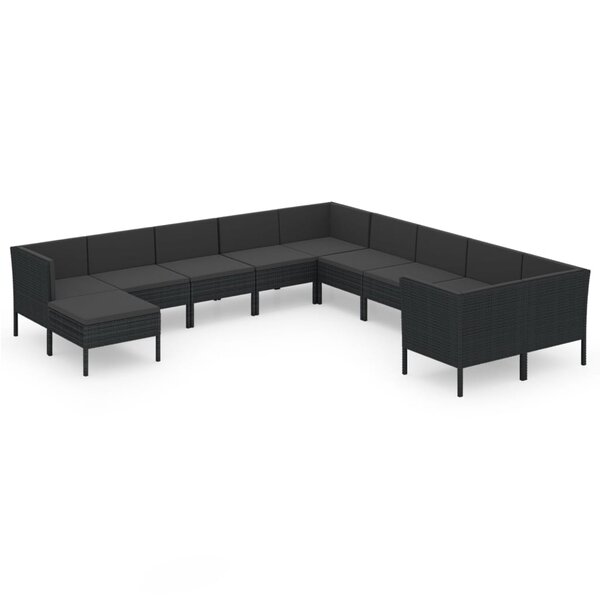vidaXL Salon de jardin 11 Pièces avec coussins Résine tressée Noir