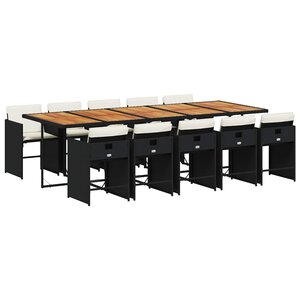 vidaXL Ensemble à manger de jardin 11 Pièces coussins noir résine tressée
