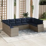 vidaXL Salon de jardin 9 Pièces avec coussins gris résine tressée