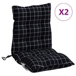 vidaXL Coussins de chaise à dossier bas lot de 2 motif à carreaux noir