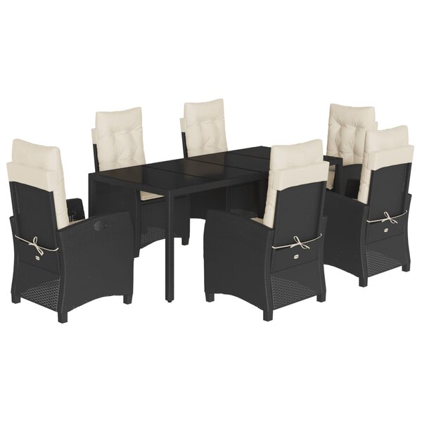 vidaXL Ensemble à manger de jardin coussins 7Pièces Noir Résine tressée