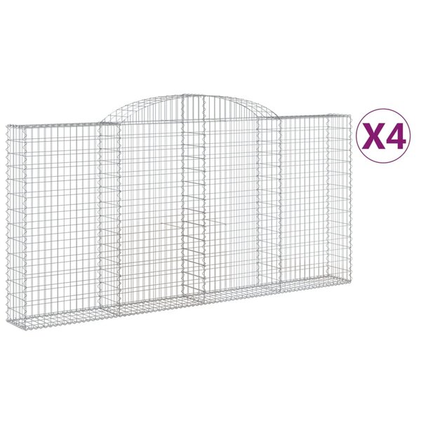 vidaXL Paniers à gabions arqués 4 Pièces 300x30x140/160 cm fer galvanisé