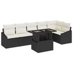 vidaXL Set de Sofa de Jardin 7 Pièces avec Coussins Noir Poly Rattan