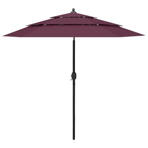 vidaXL Parasol de jardin à 3 niveaux mât en aluminium rouge bordeaux