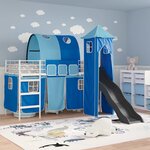 vidaXL Lit mezzanine pour enfants Blanc et Bleu 74 5 x 190 cm Métал