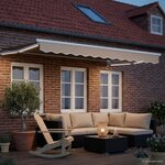 vidaXL Store rétractable manuel avec LEDs Beige et blanc 3 5 x 2 5 m
