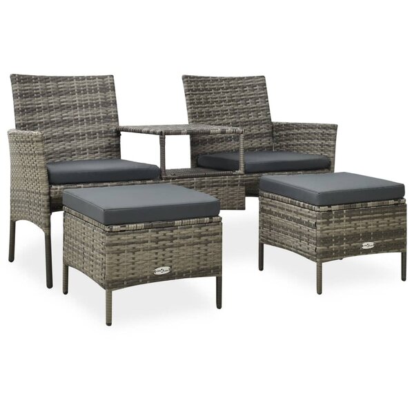 vidaXL Canapé de jardin table à thé et tabourets Résine tressée Gris