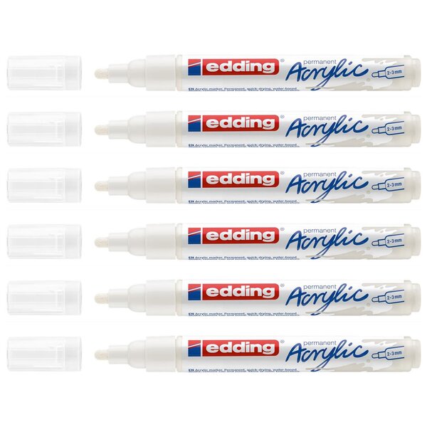 Marqueur Acrylique 5100 Blanc trafic Pointe Moyenne 2-3 mm x 6 EDDING