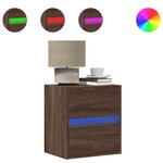 vidaXL Table de chevet murale avec lumières LED chêne marron