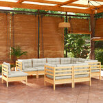 vidaXL Salon de jardin 9 Pièces avec coussins crème bois de pin massif