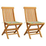 vidaXL Chaises de jardin 2 Pièces avec coussins à motif de feuilles Teck