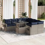 vidaXL Salon de jardin avec coussins 9 Pièces noir résine tressée acacia