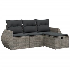 vidaXL Salon de jardin 4 Pièces avec coussins gris résine tressée