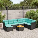vidaXL Salon de jardin 9 Pièces avec coussins noir résine tressée