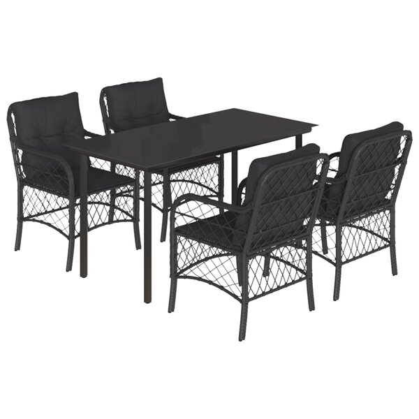 vidaXL Ensemble à manger de jardin coussins 5Pièces Noir Résine tressée