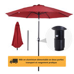 Parasol inclinable aluminium fibre de verre polyester diamètre 2 65 m coloris rouge