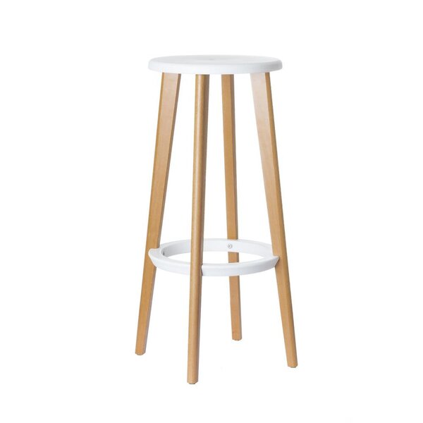 Tabouret WOODY en ABS injecté - Piètement hêtre massif - Assise Blanc (paquet 2 unités)
