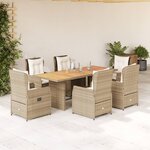 vidaXL Ensemble à manger de jardin et coussins 7 Pièces beige poly rotin