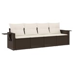 vidaXL Salon de jardin 4 Pièces avec coussins marron résine tressée