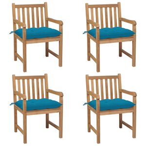 vidaXL Chaises de jardin lot de 4 avec coussins bleu clair Teck solide