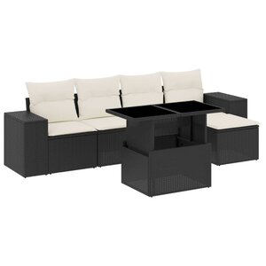 vidaXL Salon de jardin 6 Pièces avec coussins noir résine tressée