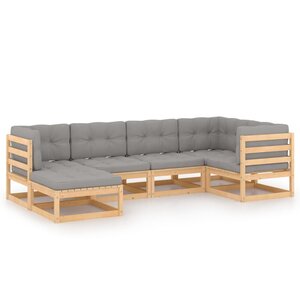 Salon de jardin meuble d'extérieur ensemble de mobilier 6 pièces avec coussins bois de pin massif 02_0016674