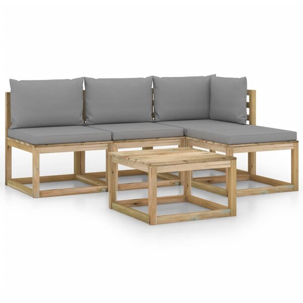 vidaXL Salon de jardin 5 Pièces avec coussins gris