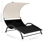 vidaXL Chaise longue double avec auvent textilène noir