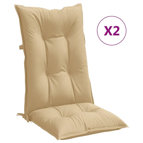 vidaXL Coussins de chaise à dossier haut lot de 2 beige mélangé tissu