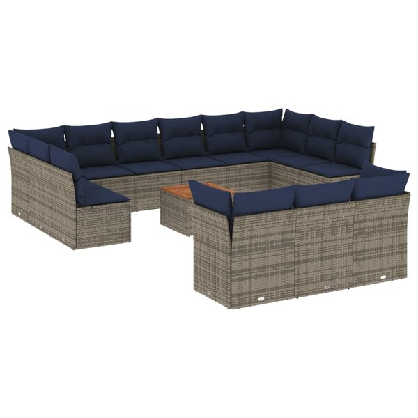 vidaXL Salon de jardin avec coussins 14 Pièces gris résine tressée