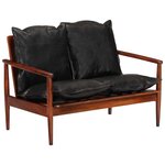 vidaXL Canapé 2 places noir cuir véritable et bois d'acacia solide
