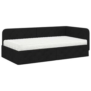 vidaXL Cadre de lit d'angle avec matelas Noir 90 x 200 cm tissu