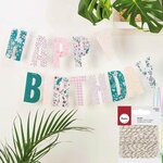 Guirlande Happy Birthday thème floral 3 m + Ficelle dorée & blanche 15 m