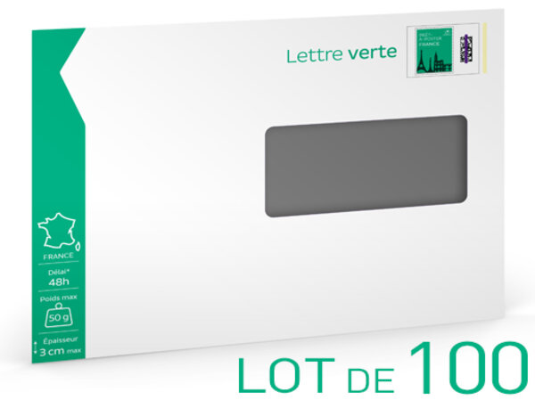 Prêt-à-Poster - Lettre Verte - 50g - Enveloppes à fenêtre en lot de 100