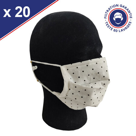 Masque Tissu Catégorie 1 Lavable x60 Pois Lot de 20