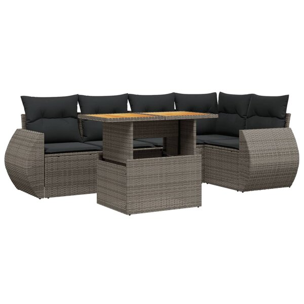 vidaXL Salon de jardin 6 Pièces avec coussins gris résine tressée