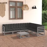 Vidaxl salon de jardin 7 pièces avec coussins gris bois de pin massif